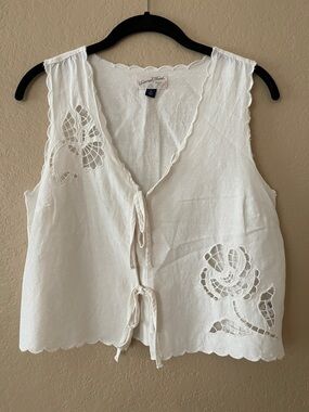 Universal Thread Cream Linen-Blend Eyelet Tie-Front Camisole